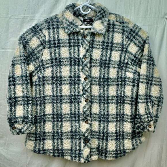torrid Jackets & Blazers - Torrid Sherpa Button Front Long Sleeve Shacket Women +2 Ivory Plaid